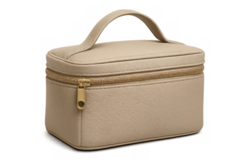 Beige leather cosmetic case with zipper handle