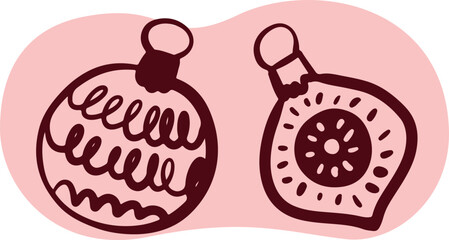 Christmas Ornament Line Art Sketch, Minimal Hand Drawn Holiday Decoration, New Year Bauble Illustration