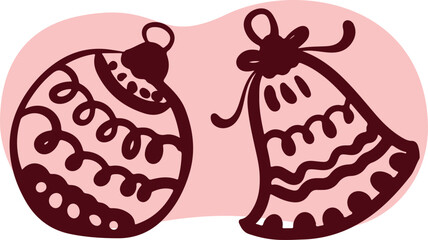Christmas Ornament Line Art Sketch, Minimal Hand Drawn Holiday Decoration, New Year Bauble Illustration