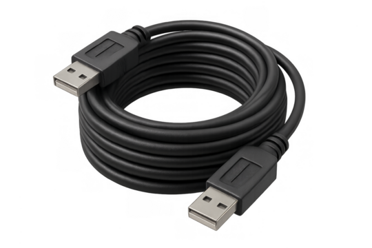 Black coiled usb cable providing digital data connection