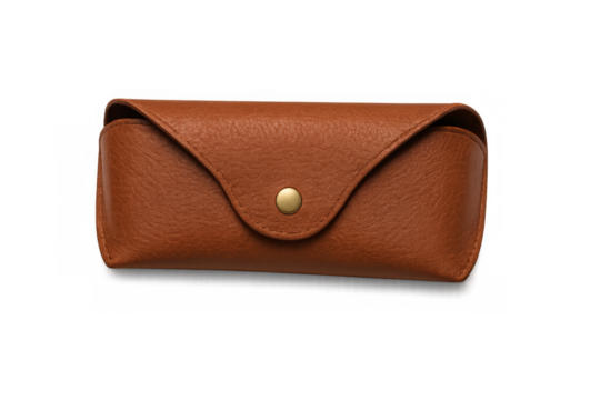 Brown leather eyeglass case with brass button