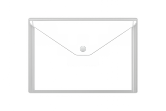 Transparent plastic document folder button closure on clear background