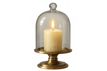 Candle burning inside glass cloche bell jar