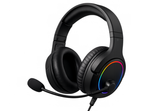 Black gaming headset with rgb lights and microphone