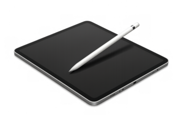 Digital tablet with stylus on transparent background