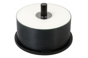 Blank optical discs stack on spindle with transparent background