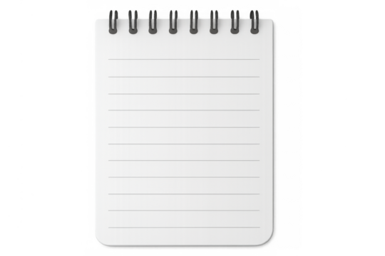 Blank lined spiral notepad with clean paper sheet