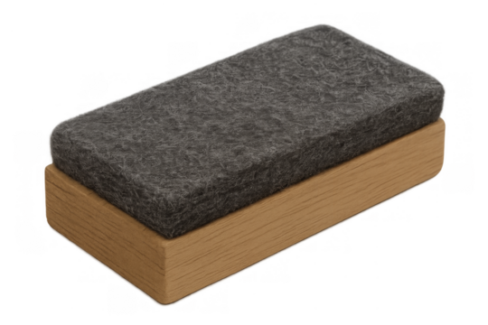 Chalkboard eraser with felt and wood creating learning tool
