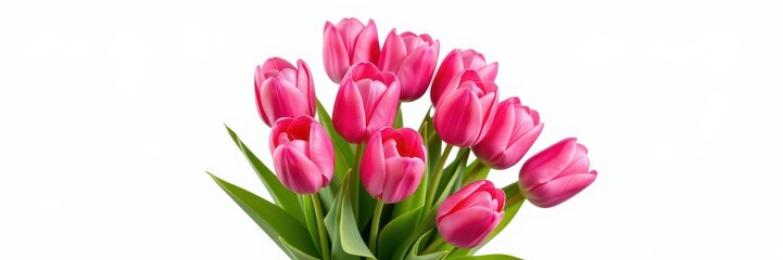Fototapeta premium A vibrant bouquet of pink tulips, gracefully arranged and isolated on a clean white background with a clipping path, cluster, clean