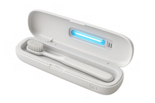 Toothbrush in uv sterilizer case cleaning dental hygiene