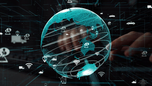 This image illustrates a digital globe interconnected with various technology icons, embodying modern communication, data exchange, and global connectivity. Xenic