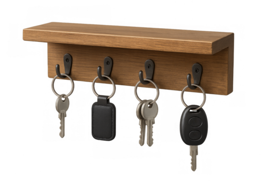 Wooden key rack holding home and car keys