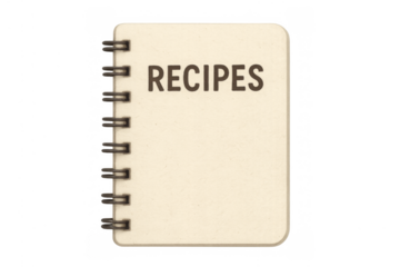Recipes notebook with spiral binding on transparent background