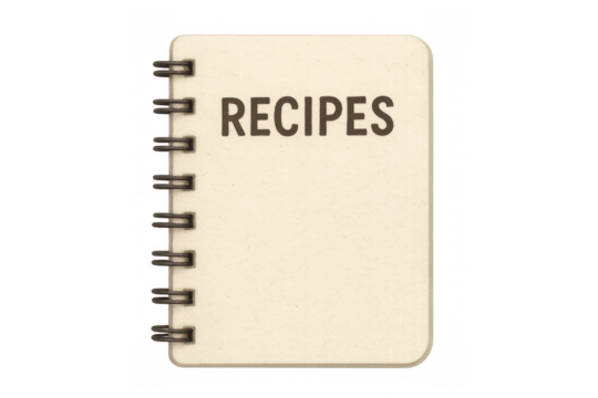 Recipes notebook with spiral binding on transparent background