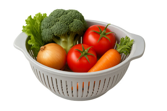 Fresh vegetables in colander for healthy cooking