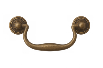 Vintage brass drawer pull handle on transparent background