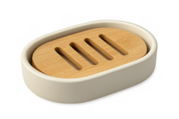 Empty ceramic soap dish with bamboo grid