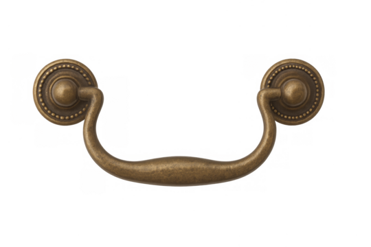 Vintage brass drawer pull handle on transparent background