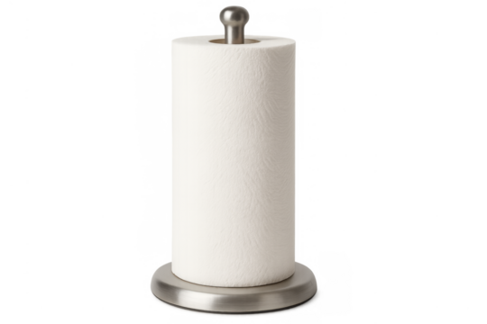 Household paper towel roll on metal holder