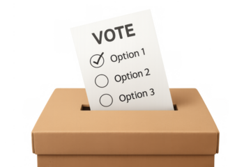 Ballot inserting into voting box, transparent background