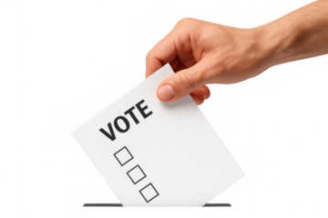 Hand casting vote in ballot with choices