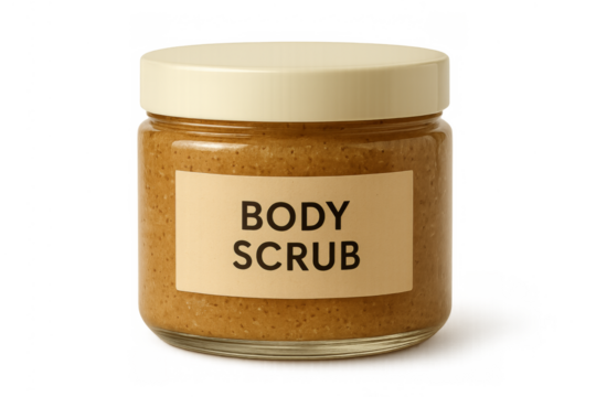 Body scrub cosmetic product jar with transparent background