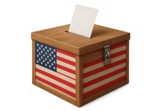 American ballot box receiving vote, transparent background