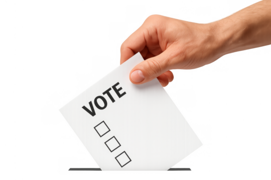 Hand casting vote in ballot with choices