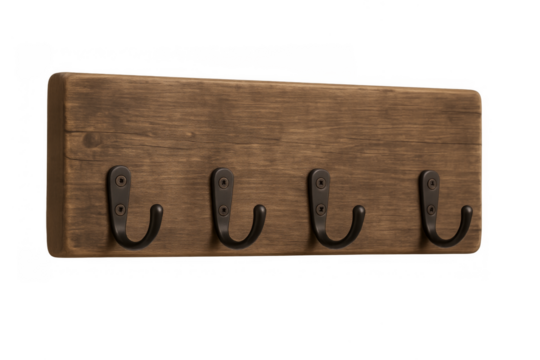 Wooden wall mounted coat rack with four hooks