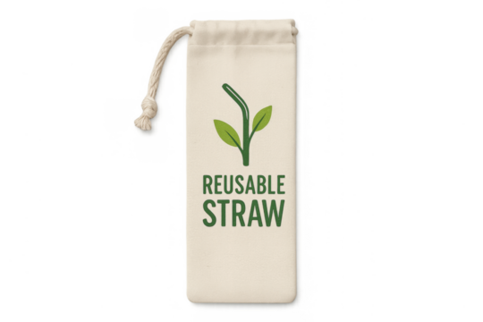 Reusable straw carrying pouch promoting eco-friendly choices