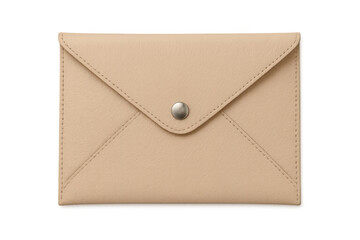 Beige leather clutch purse with snap button closure
