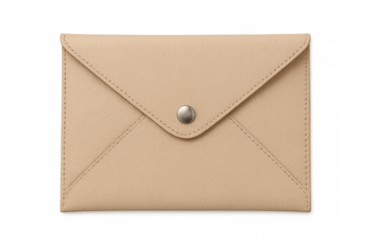 Beige leather clutch purse with snap button closure