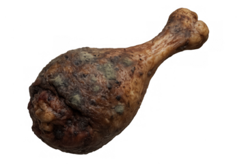 Rotten chicken drumstick showing mold and decay