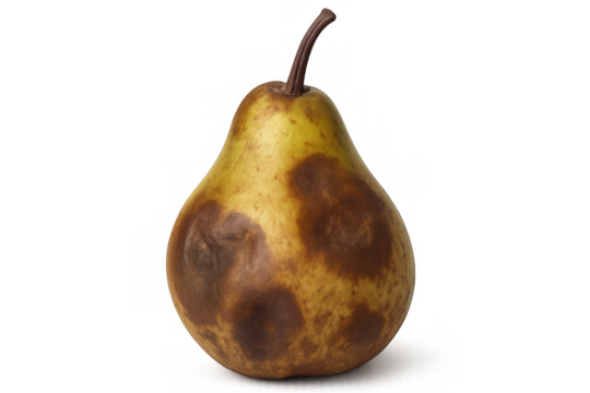 Rotten pear showing food waste and decay concept