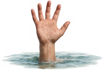 Drowning person reaching hand out of water for help