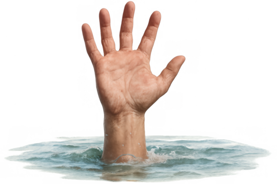 Drowning person reaching hand out of water for help