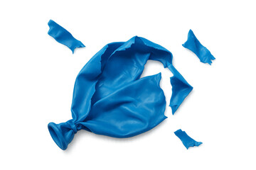 Blue popped balloon fragments on transparent background