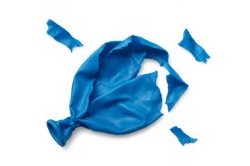 Blue popped balloon fragments on transparent background