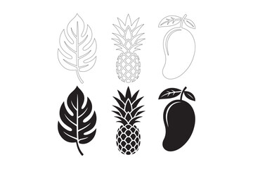 Tropical fruit and leaf silhouettes in a grid layout