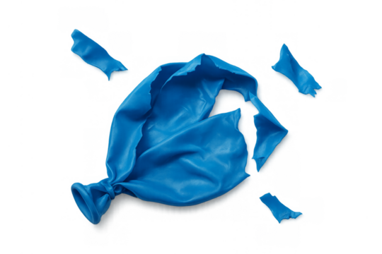 Blue popped balloon fragments on transparent background - Powered by Adobe
