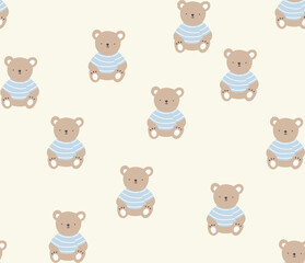 seamless pattern with teddy bears and wearing light blue stripes top print for textile and banners, cards, flyers, social media wallpapers, etc.