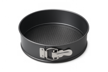 Round black metal springform cake baking pan