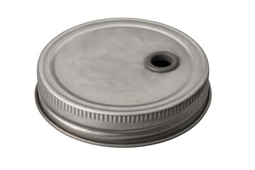 Metal mason jar lid with straw hole
