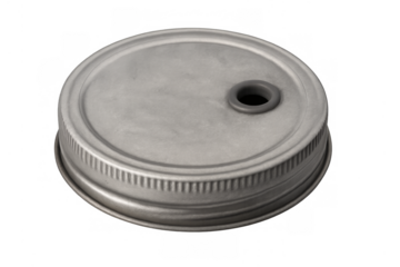 Metal mason jar lid with straw hole