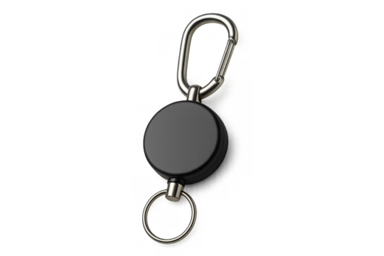 Black retractable badge reel with carabiner and keyring