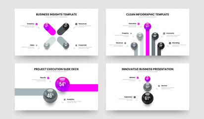 Elegant Portfolio Four Five Two Three Option Chart Slideshow Layout Vector Illustration Collection. Professional Analysis 4 5 2 3 Step Infographic Frame Design Set.