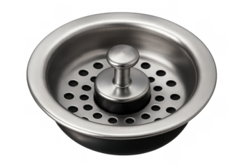 Kitchen sink drain strainer with plug on transparent background