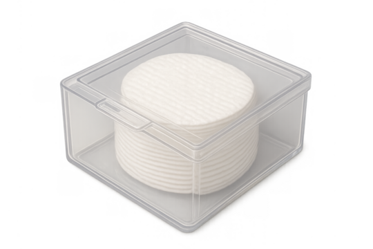 Cotton pads in clear plastic container for hygiene