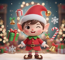 Lutin de No&euml;l en 3D effet cartoon