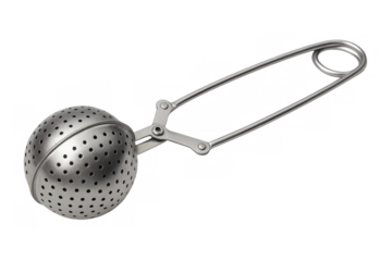 Metal tea infuser ball on transparent background